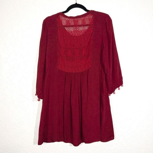 Umgee Burgundy Lace Front Tunic Dress Size Medium - Picture 7 of 9